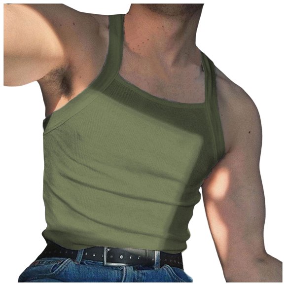 Tank Tops Men Square Neck Sleeveless Knitted Solid Color Slim Fit Casual Mens Tank Tops Summer