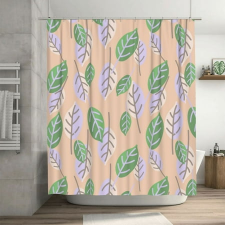 Abstract Boho Leaves Pattern Shower Curtain, Art Design Waterproof Bath Curtains for Bathroom Decorations, 72 x 72 inches