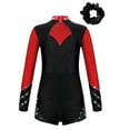 thumbnail image 2 of Alvivi Kids Girls Rhinestone Leotard Biketard Gymnastic Figure Skating Unitard with Hair Scrunchie Red&Black 6, 2 of 5