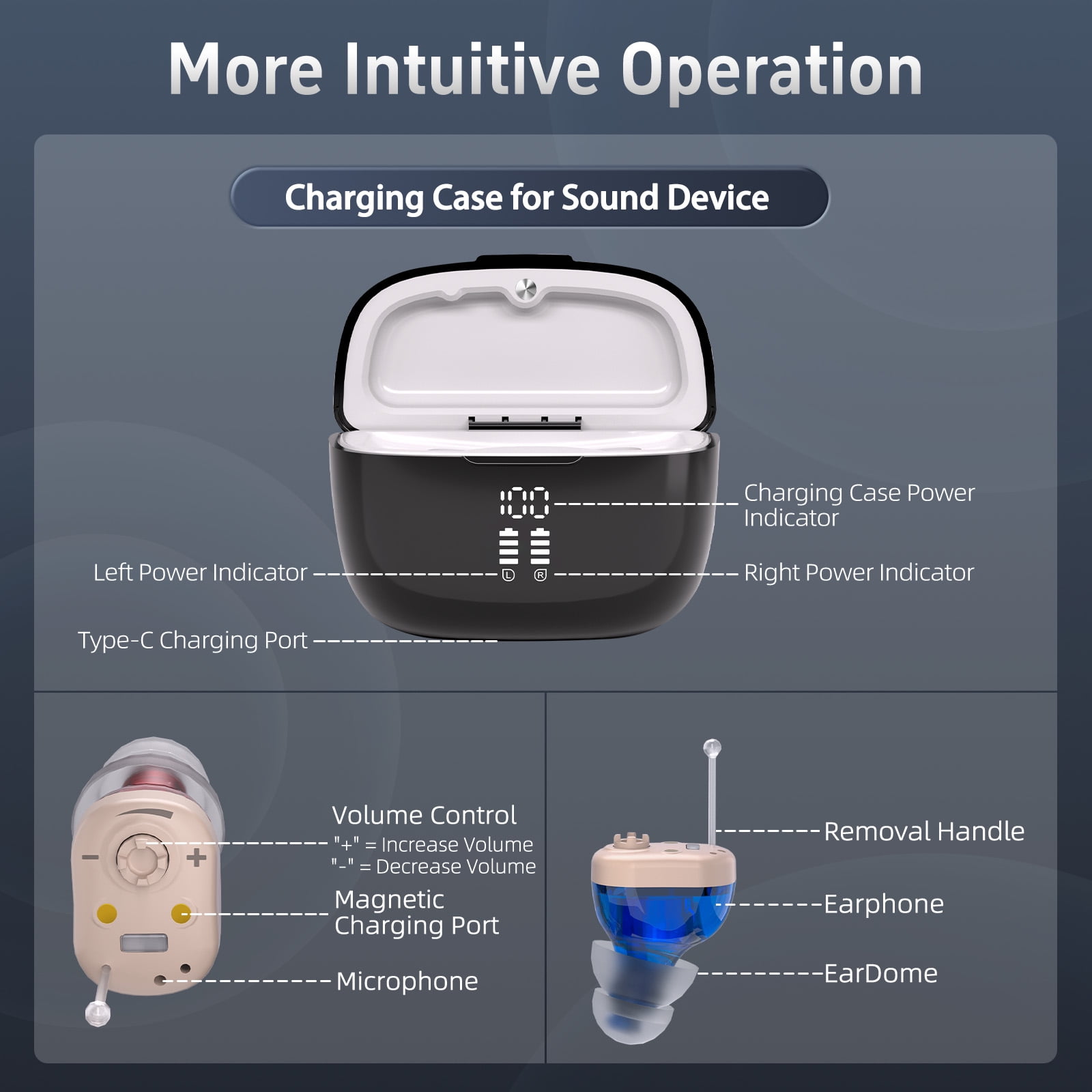 Delmicure Hearing Aids for Seniors, Rechargeable, Noise Cancelling, Volume Adjustment, with Charging Case, VHP-1631
