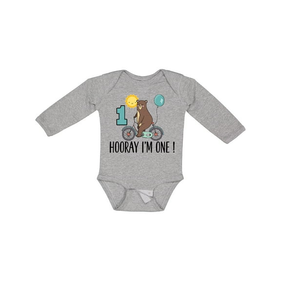 Inktastic 1st Birthday Bear on Bicycle 1 Year Old Boys or Girls Long Sleeve Baby Bodysuit