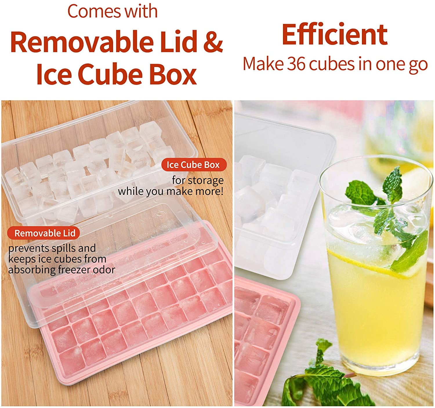 Ice Cube Tray With Lid and Bin | 44 Nugget Silicone Ice Tray For Freezer | Comes with Ice Container, Scoop and Cover | Good Size Ice Bucket