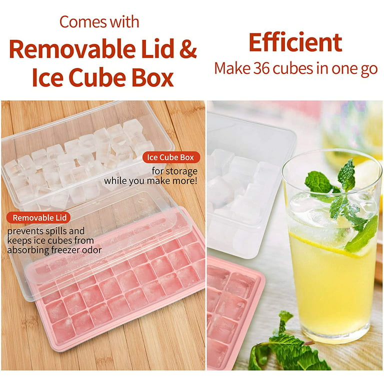 Xelparuc Ice Cube Tray with Lid and Bin | 44 Nugget Silicone Ice Tray for Freezer | Comes with Ice Container, Scoop and Cover | Good Size Ice Bucket, Pink