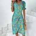 thumbnail image 1 of zanvin Robe Femme, Robe d'Été Imprimée Ourlet Irrégulier Col en V Manches Courtes Boutonnée, Bleu Clair, P, 1 of 5