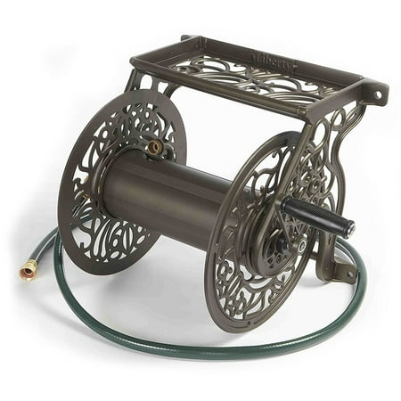 Liberty Garden Products Decorative Non-Rust Cast Aluminum Wall Mounted Garden Hose Reel With 125-Foot Capacity - Antique Finish 704