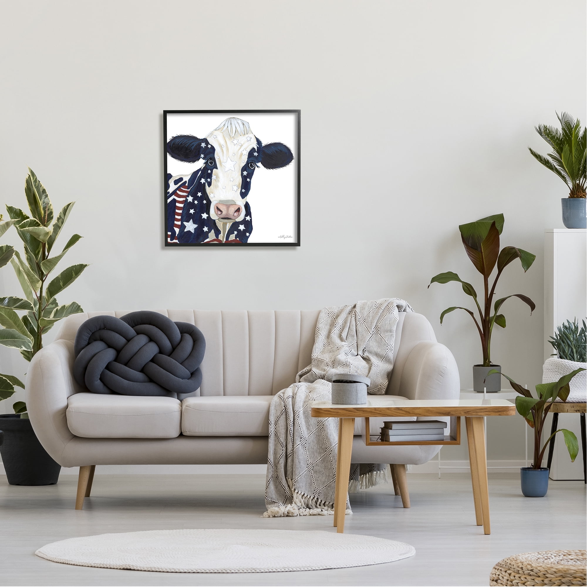 Stupell Country Americana Cow Flag Pattern Animals & Insects Painting Black Framed Art Print Wall Art