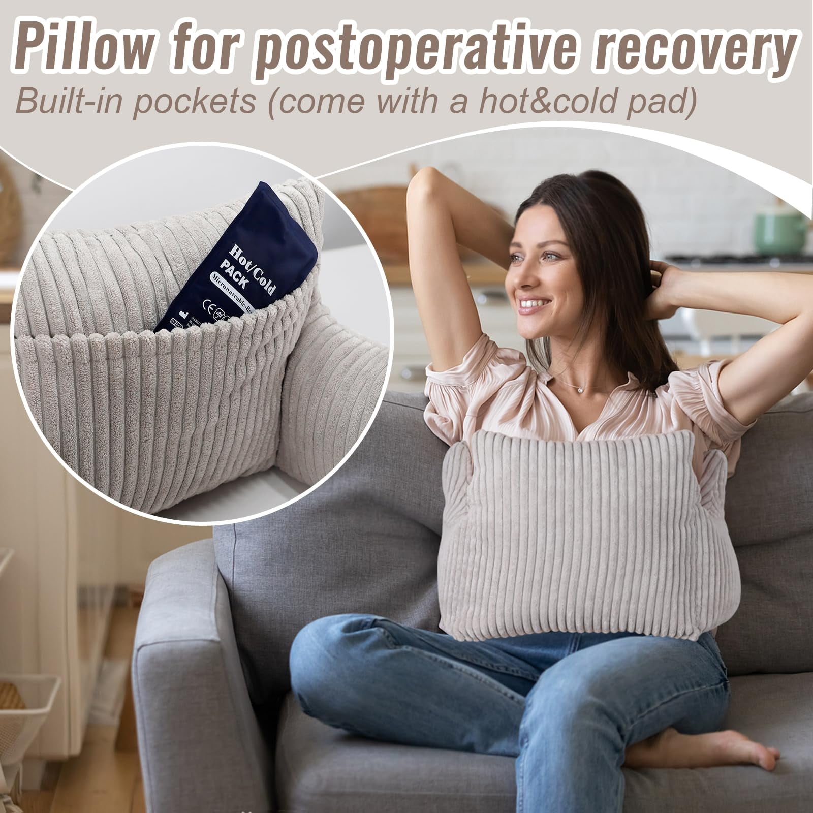 RoamReady Hysterectomy Recovery Pillow, Post Surgery Abdominal Cushion with Gel Pack for C-Section Tummy Tuck Patients