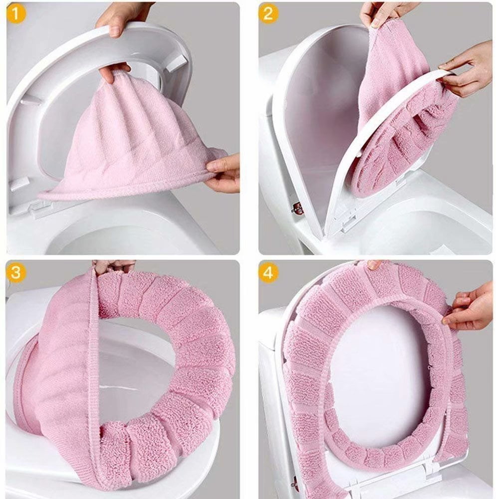 Toilet Seat Cover Bathroom Cloth Soft Case Lid Mat Pad Warmer Cover Washable 