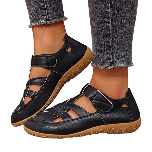 Womens Fisherman Sandals Closed Toe Cutout Flat Walking Shoes Comfortable Arch Support Summer Beach Shoes Black Size 9