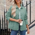 thumbnail image 4 of Women Quilted Barn Jacket Snap Button Diamond Long Sleeve Puffer Coat Outerwear with Pockets Warm, 4 of 7
