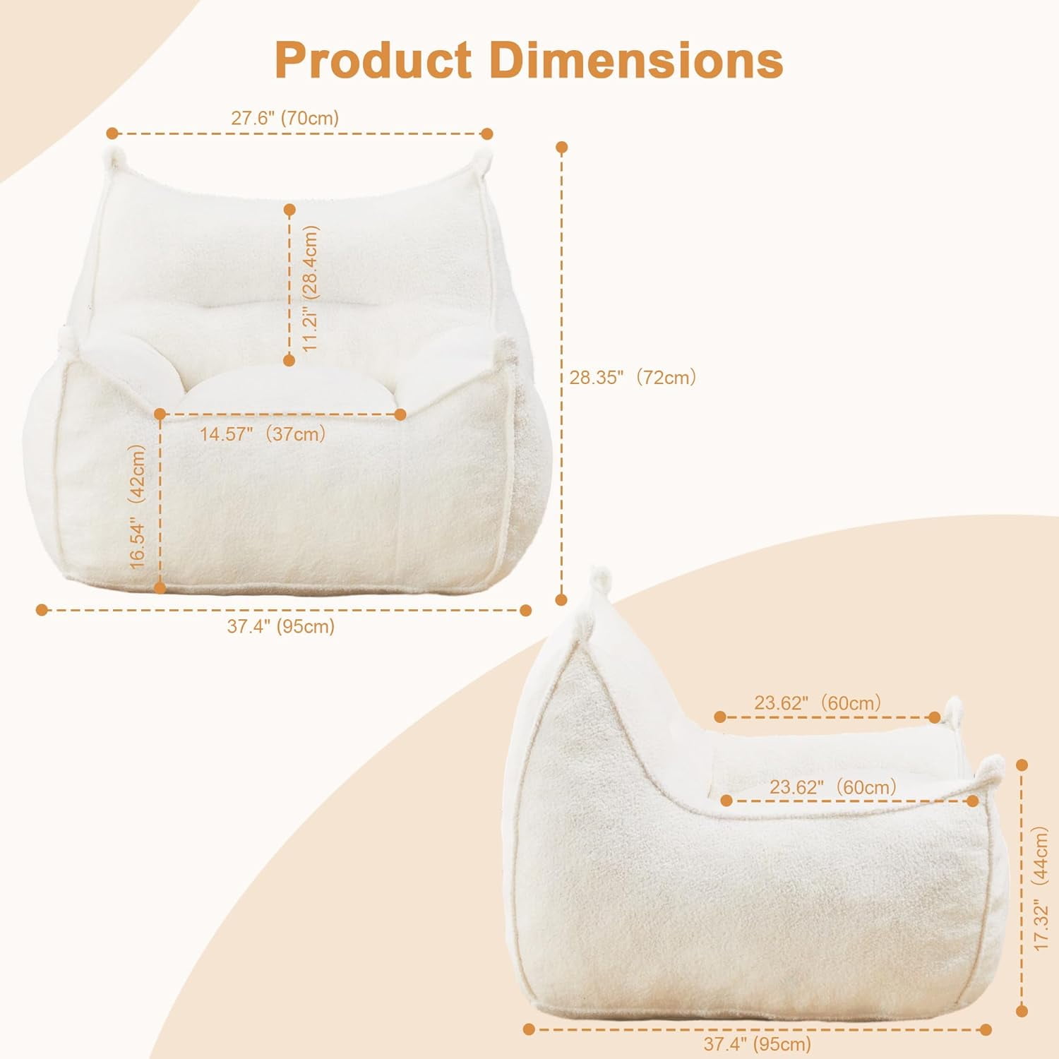 Giant Oversized Bean Bag Chair for Adults and Kids with Filler, Beige Boneless Sofa in a Box for Living Room or Bedroom