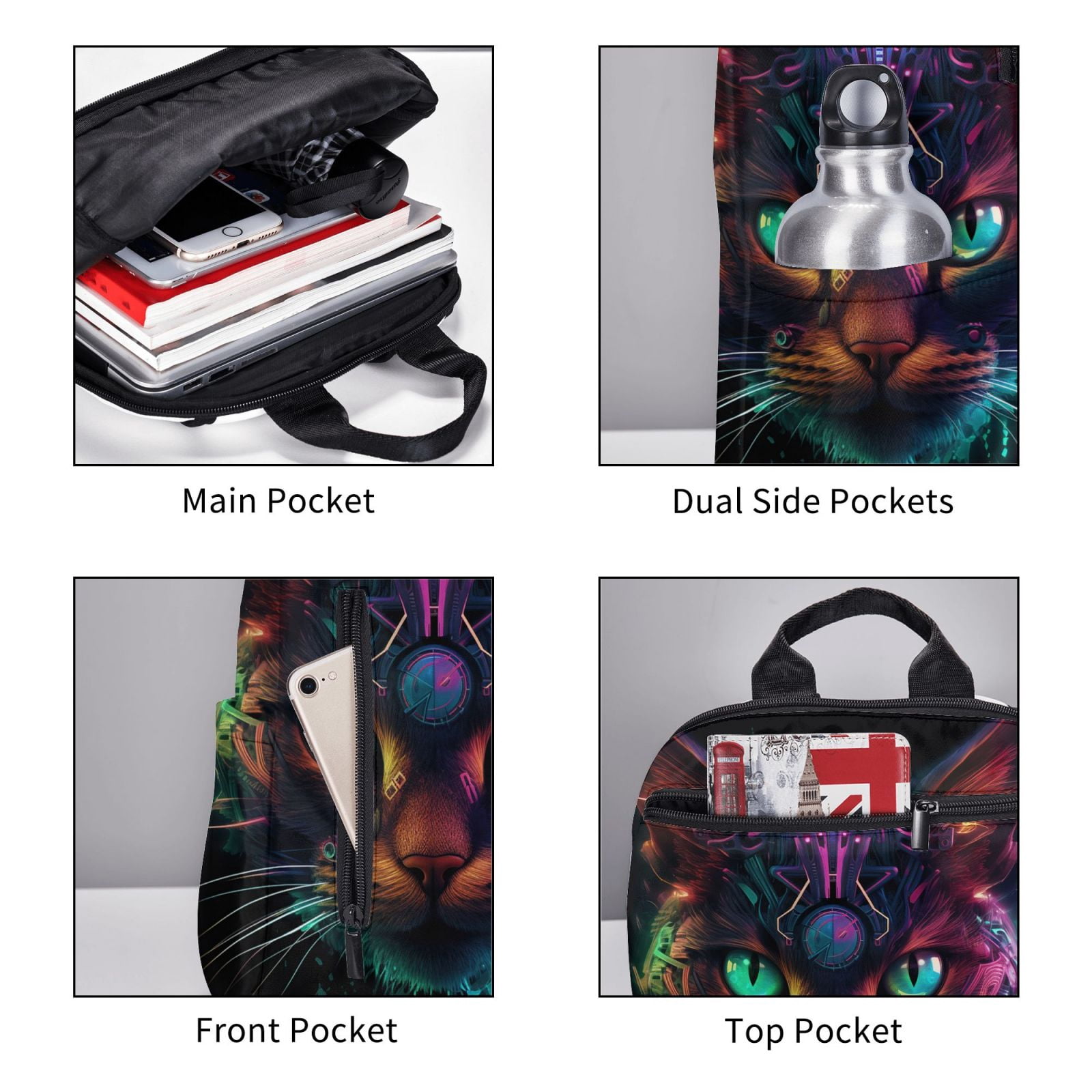 Hirioo Futuristic Cat Warrior for Lightweight Backpack, Durable and Comfortable, Ideal for Travel, School, Hiking, and Everyday Use