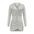 thumbnail image 5 of Oksale Womens Sparkly Sequin Dresses Slim Fit Mini Dress Cozy Long Sleeve Dresses Sexy Deep V Neck Party Dress 2025 Silver L, 5 of 5