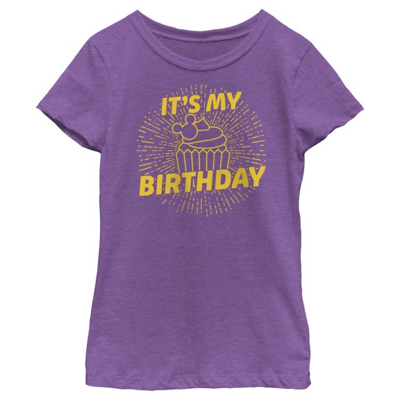Girl's Mickey & Friends Birthday Cupcake Graphic Tee Purple Berry X Large
