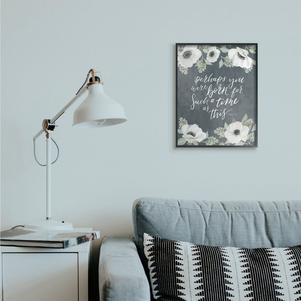 Stupell Industries Born For Such A Time As This Spiritual Floral Proverb Framed Wall Art Design by House Fenway, 16" x 20", Black Framed