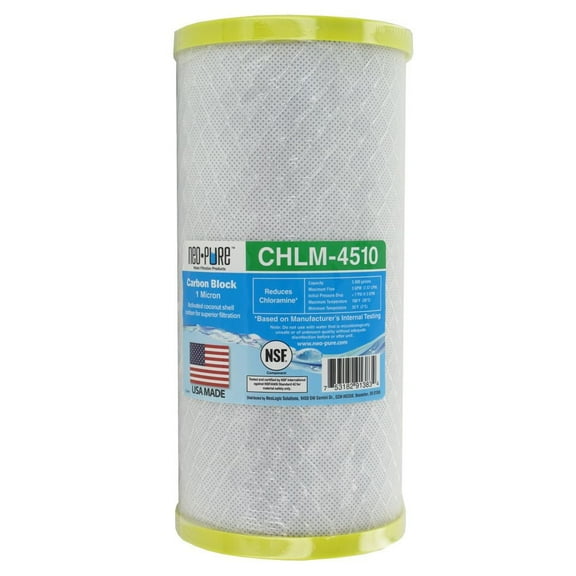 Neo-Pure CHLM-4510 9-7/8" x 4-1/2" Chloramine Carbon Block Filter 1 Micron Replacement Water Filters