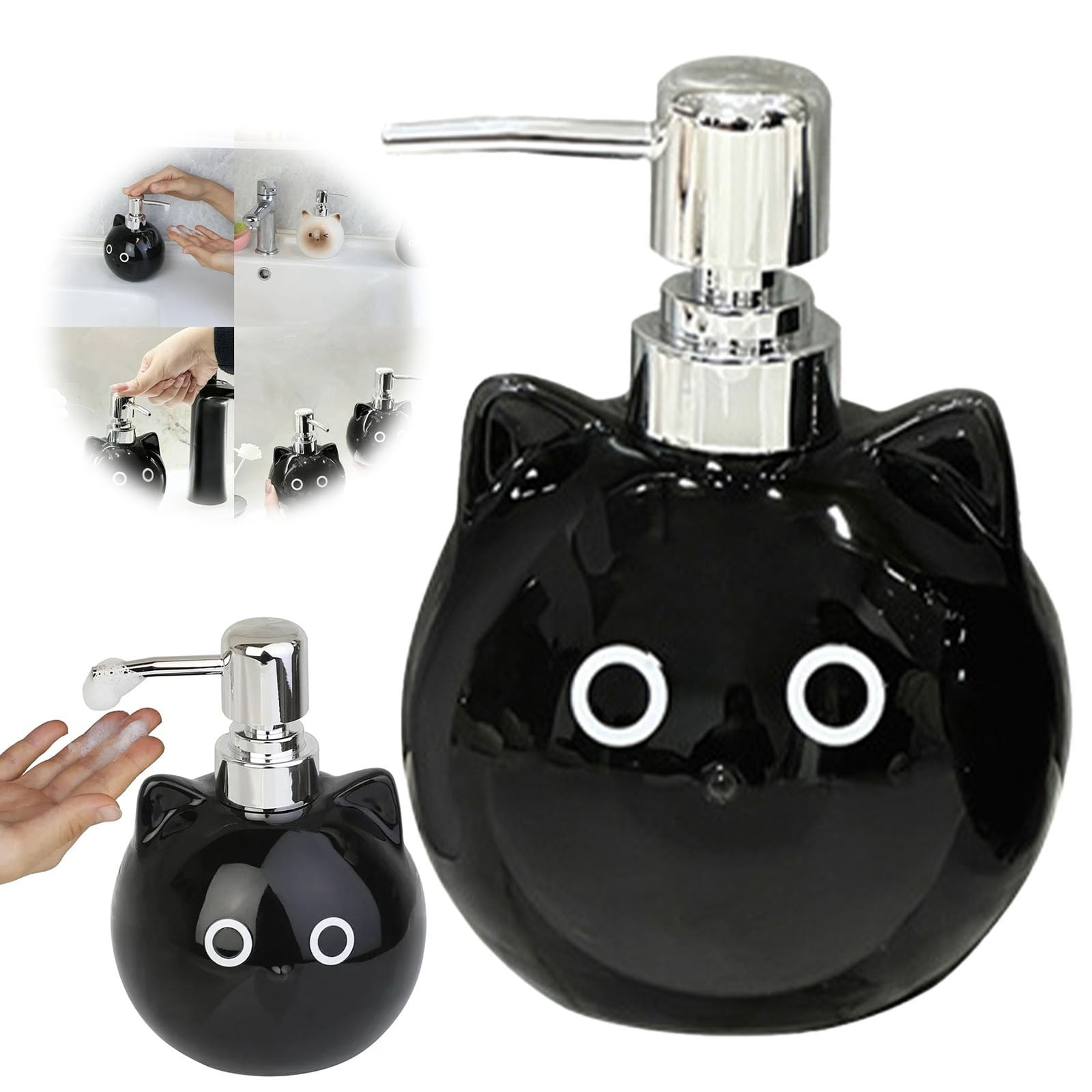 Gnwei Cute Hand Soap Dispenser, Ceramic Cute Cat Soap Dispenser with Pump, Perfect for Dish Soap, Liquid Soap, Hand Soap Dispenser for Bathroom, 16 oz Refillable Lotion Bottle