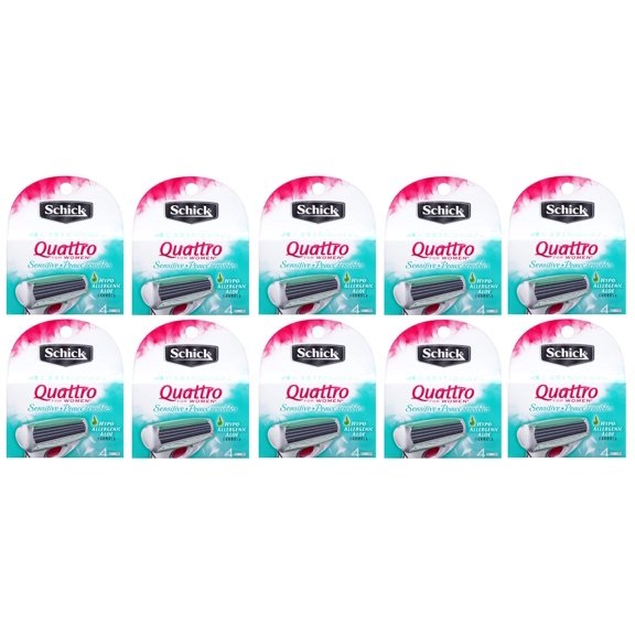 Schick Quattro for Women Sensitive Hypo Allergenic Aloe Refill Blade Cartridges, 4 Count (Pack of 10)