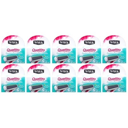 Schick Quattro for Women Sensitive Hypo Allergenic Aloe Refill Blade Cartridges, 4 Count (Pack of 10)