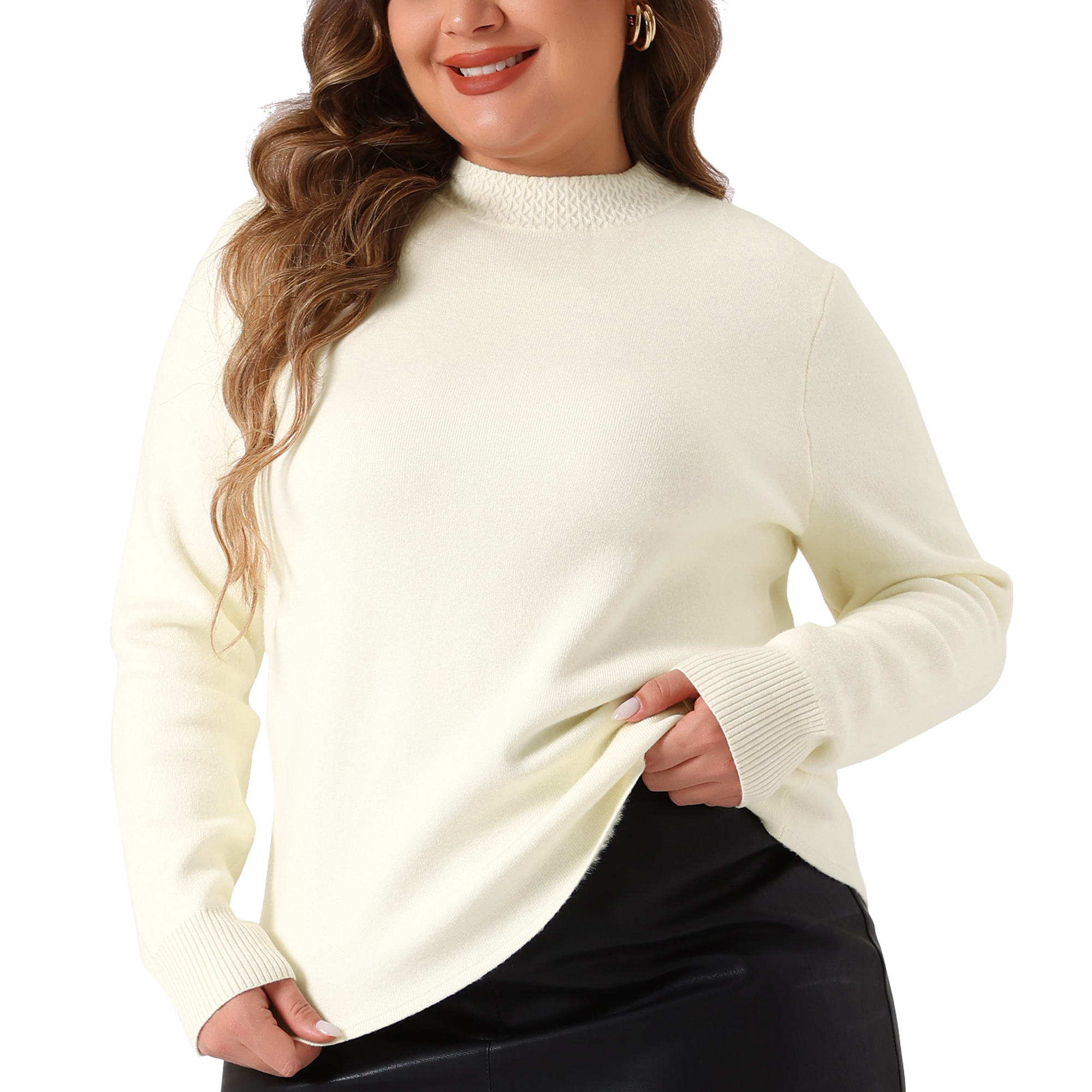 DARING DIVA Plus Size Crewneck Long Sleeve Basic Knit Pullover Top 4X Beige