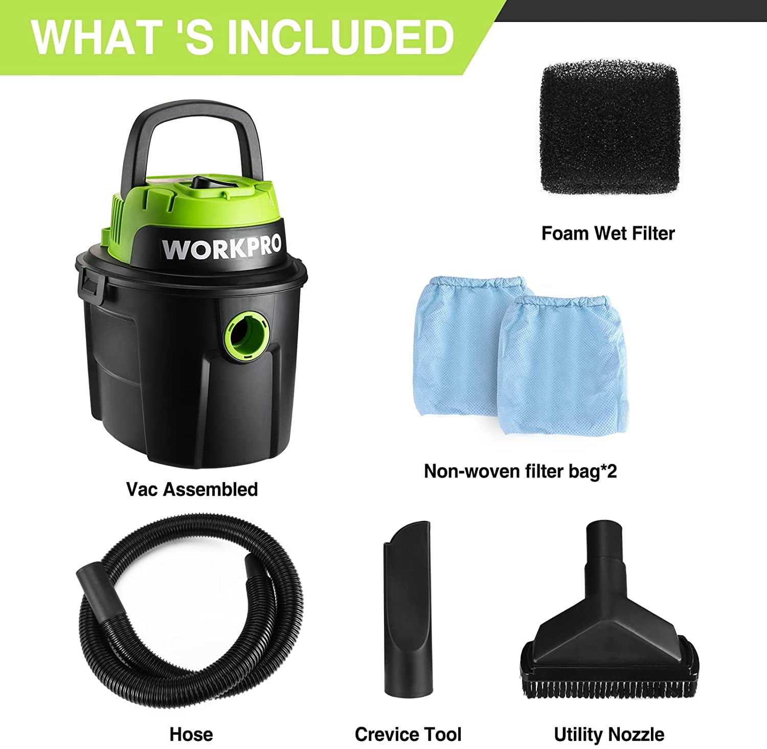 WORKPRO Wet Dry Vacuum 2.5 Gallon 3 Peak Horsepower Portable Shop Vacuum Cleaner Black W125080A