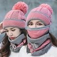 thumbnail image 6 of Women Winter Hat Scarf Mask 3 in 1 Fleece Lined Knitted Warm Beanies Hats Scarfs Set with Pompom, 6 of 8