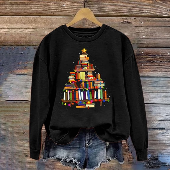 Herrnalise Merry Christmas Sweatshirt For Women Christmas tree Prints Hoodies Xmas Long Sleeve Sweater Blouse Top