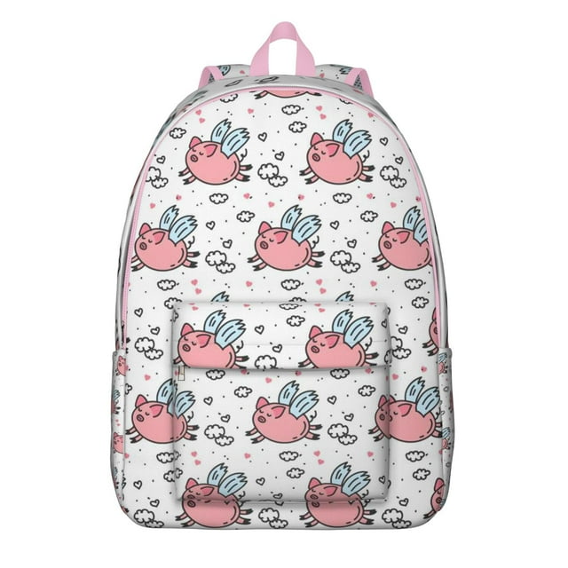 Watercolor Pig Print Backpack – Cute Farm Animal Pattern Bookbag with Artistic Cartoon Design for Travel