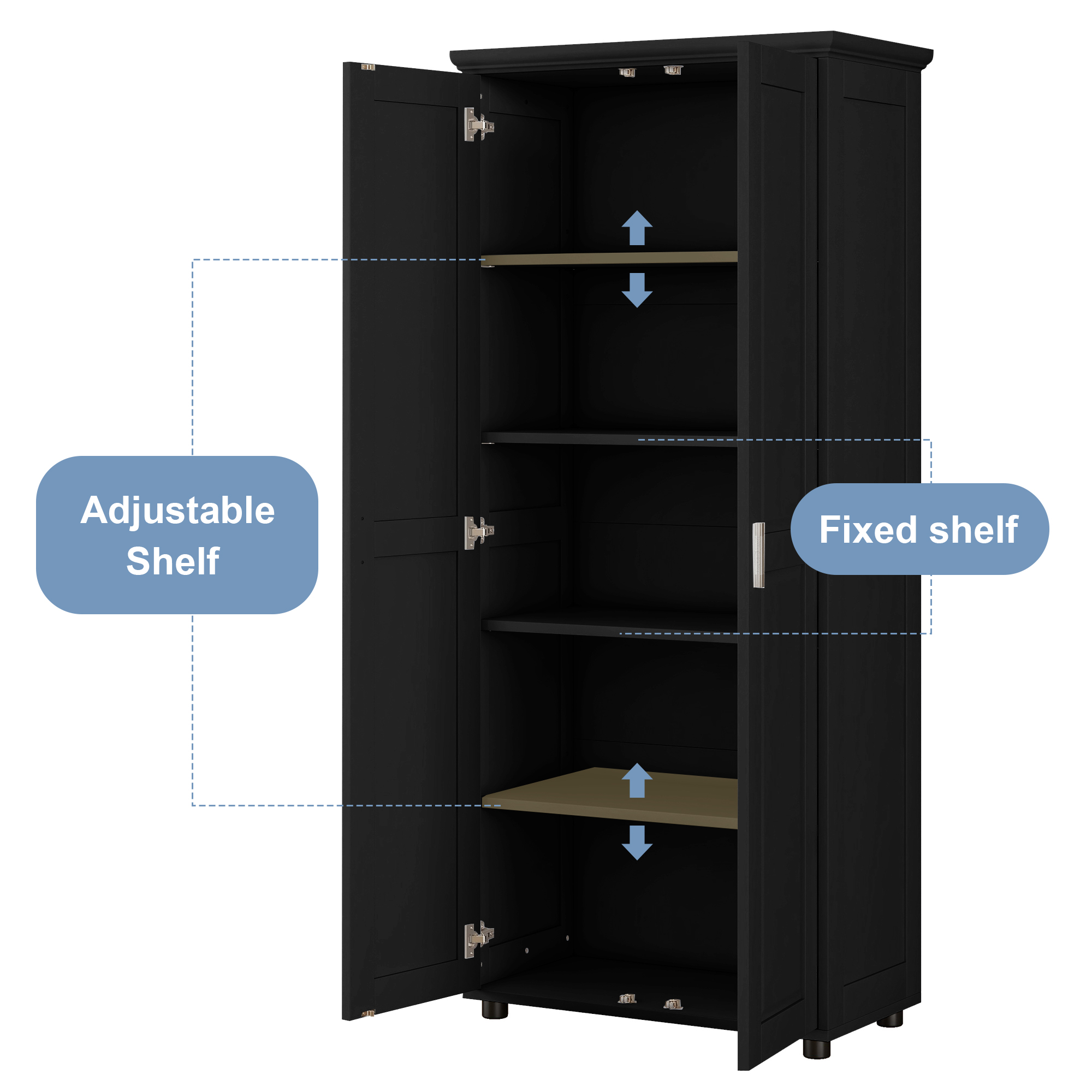 Euroco Storage Cabinet with Two Doors for Bathroom, Office, Adjustable Shelf, MDF Board, Black