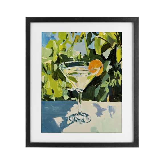 Stupell Industries Contemporary Summer Cocktail with Orange Black Framed Print Under Glass, 13 x 16, by Riley B