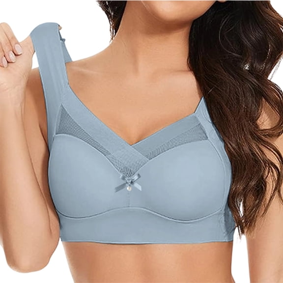 Fatuov Womens Wireless Push Up Bra Lace Underwear Bra Light Support Everyday Bra Sky Blue Bra 38A