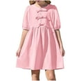 thumbnail image 2 of Luxalzxs Girls Babydoll Mini Dress Summer Puff Sleeve Bow Tie Front Peplum Dress Cute Loose Fit High Waist Short Dresses Teen Girl Prom Party Graduation Dress, 2 of 5