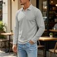 thumbnail image 5 of Fabrcox Mens Long Sleeve Polo Shirts Classic Fit Collared Golf Shirt for Men Button Casual Outdoor Sports Office Mens Work Shirt Gray XXXL, 5 of 7