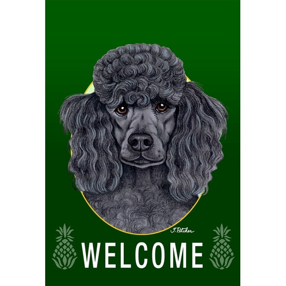Poodle Black - Best of Breed Welcome Pineapples Garden Flags. Flag is 12" x 17"