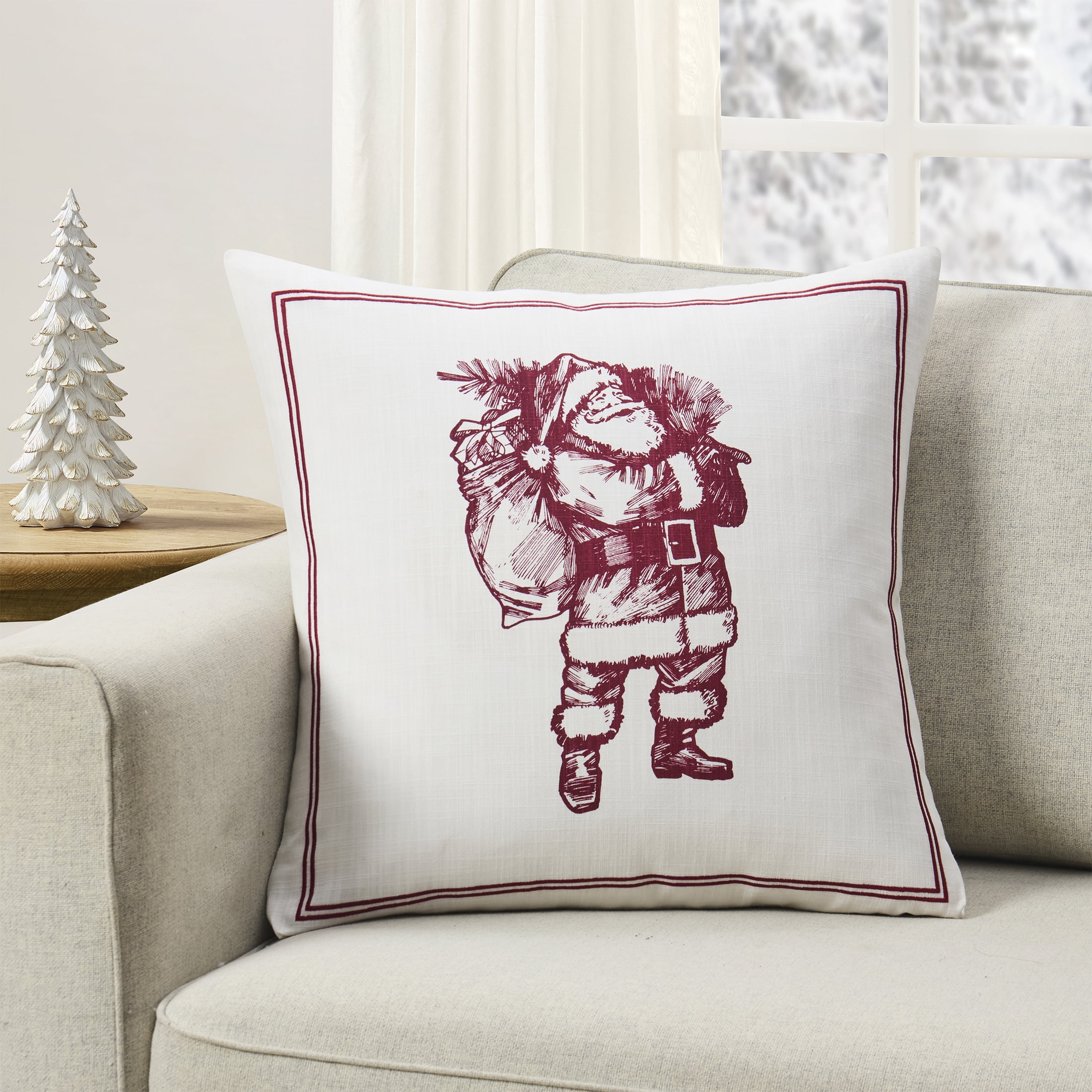 My Texas House 20" x 20" Ivory Vintage Santa Decorative Pillow Cover