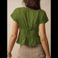 thumbnail image 4 of Blusa de Encaje con Cuello en V para Mujer, Corta, Fruncida, Ropa de Verano para Vacaciones Verde M, 4 of 8