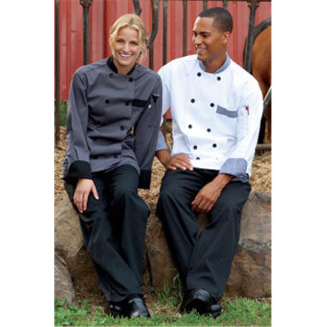 Uncommon Threads 0404-6408 Newport Chef Coat 10 Buttons in Slate/Black Trim - 4XLarge
