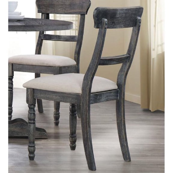 Simple Relax Set of 2 Light Brown Linen Side Chair in Weathered Gray