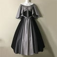 thumbnail image 1 of Robe Vintage Médiévale à Manches Courtes Contrastées pour Femmes L Noir, 1 of 4