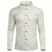 Cloudstyle Men's Fashion Printed Brocade Cotton Casual Long Sleeve Slim Fit Lapel Dress Shirt