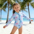 thumbnail image 2 of SGMVNU Girls Long Sleeve Swimsuit Toddler Girls Swimwear Rash Guard 1 Piece Bathing Suit Tropical Print Zipper up Swimwear Summer Beach Sunsuit, Size 12-18 Months, Blue-F, 2 of 8