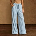 thumbnail image 7 of Ailaofu Women's Summer Striped Wide Leg Pants Drawstring Elastic Waist Casual Palazzo Trousers with Pockets Lightweight Loose Beach Pants for Vacation, 7 of 7