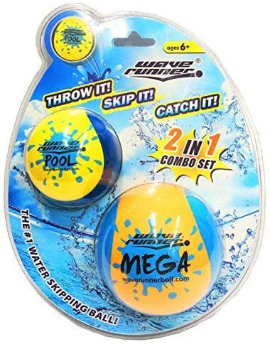 2-Pack Bundle Speed Duo Set Includes Two Water Bouncing Balls Mega Ball & Grip Ball Great Summer Toy for Beach Swimming Pool River Lake Wave Runner Soft Foam Water Skipping Ball