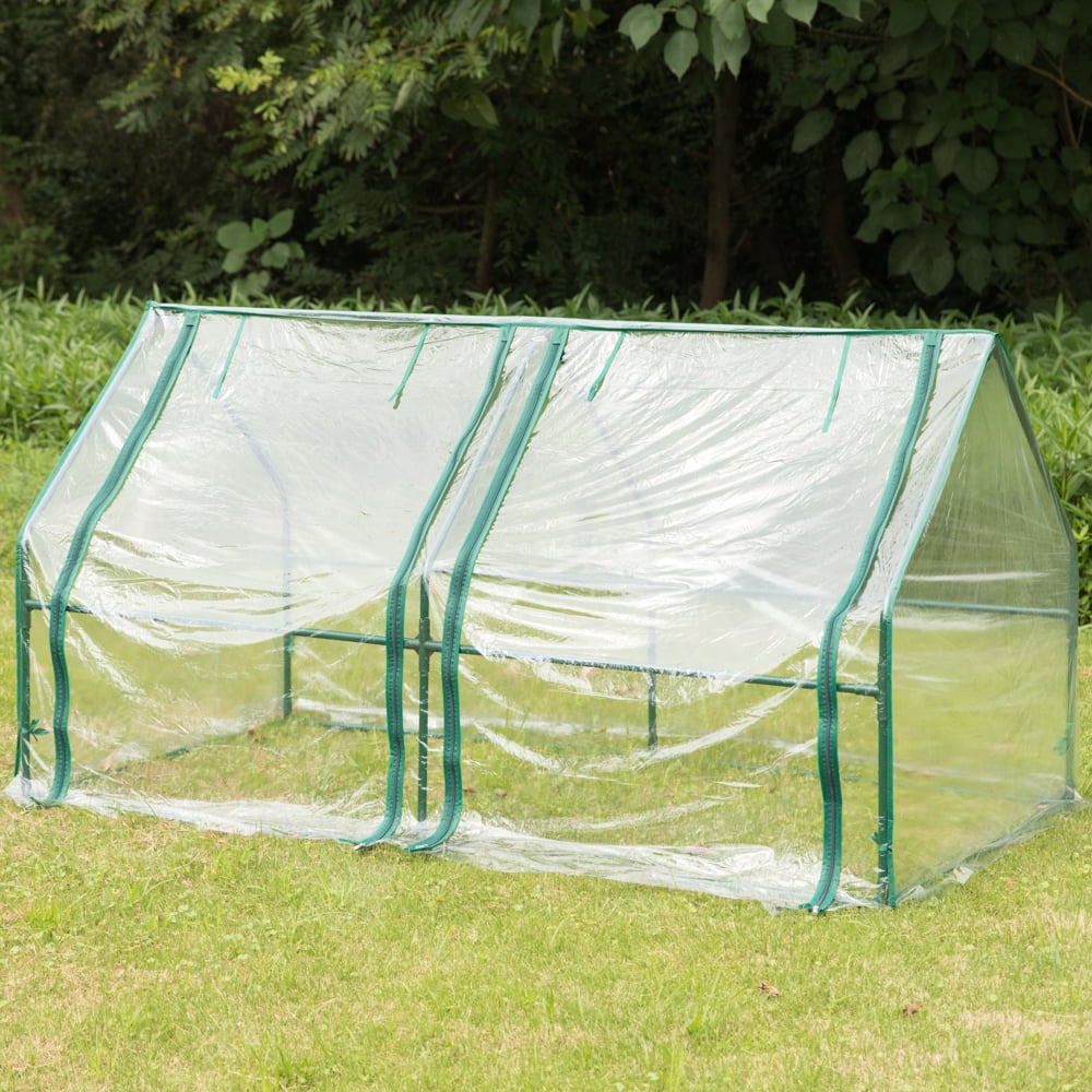 Green Outdoor Waterproof Portable Plant Greenhouse with 2 Clear Zippered Windows, Medium