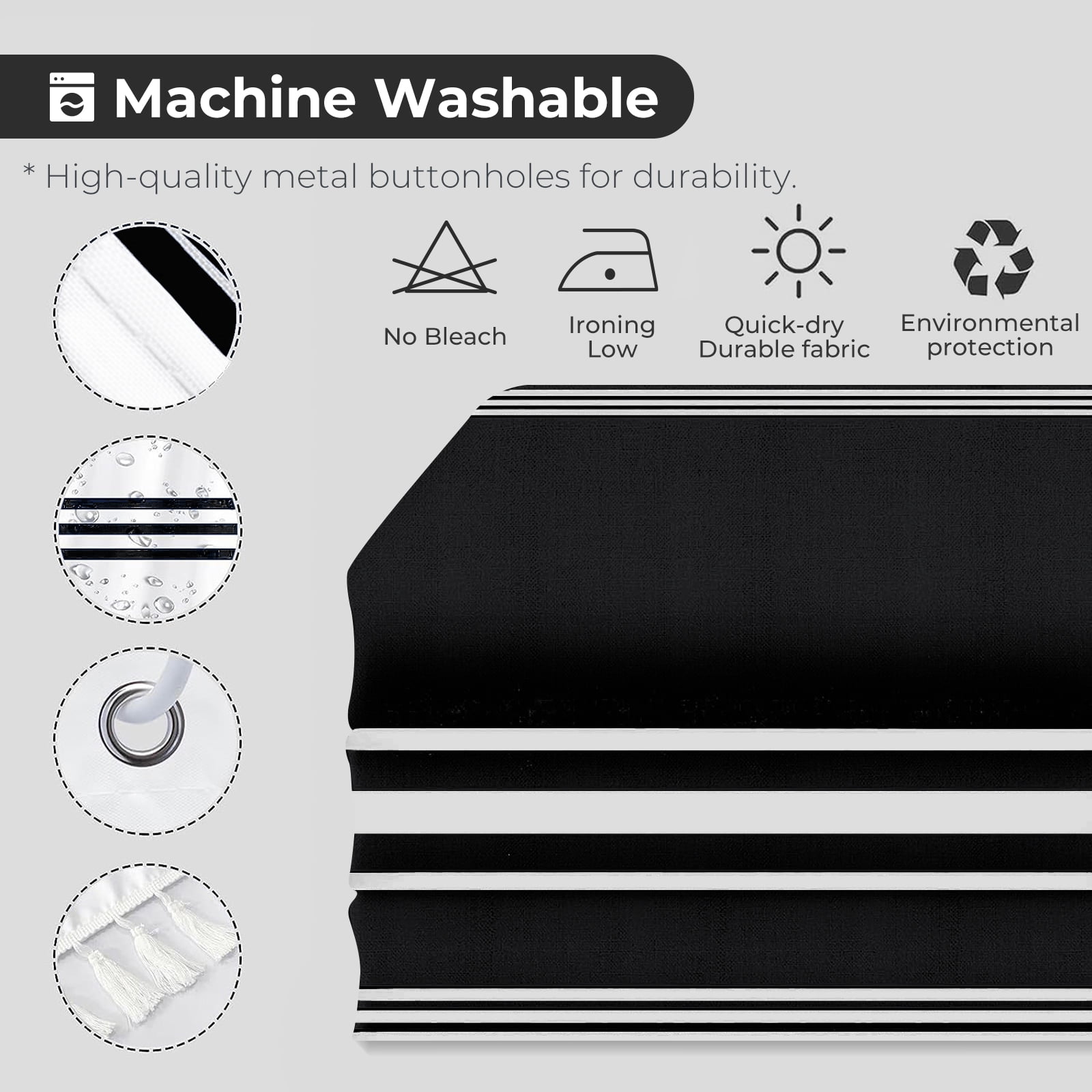 Seasonwood Black and White Shower Curtain Striped with Tassel Modern Bathroom Curtains, Fabric, Waterproof 72x72 inch