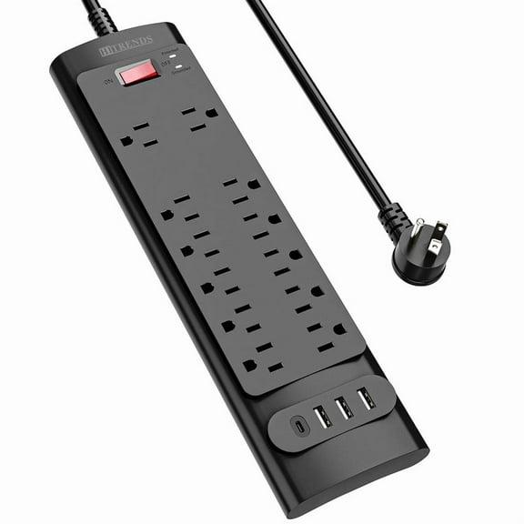 HITRENDS Surge Protected Power Outlet - 12 Outlets, 3 USB and 1 USB-C Ports, 6ft Power Cord
