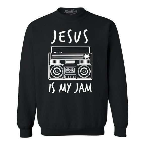 Shop4Ever Men's Jesus Is My Jam Funny Christian Faith Novelty Crewneck Sweatshirt XX-Large Black