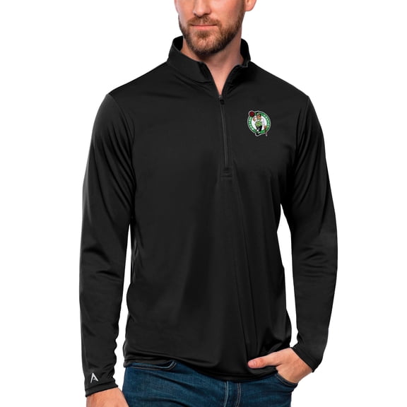 Men's Antigua Black Boston Celtics Tribute Quarter-Zip Pullover Top