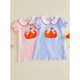 thumbnail image 3 of RUINIXCW Toddler Baby Girl Halloween Dress Outfit Cute Infant Baby Girls Summer Fall Pumpkin Dress Pumpkin Bow Embroidery Puff Short Sleeve Doll Collar A Line Plaid Dress, 3 of 9
