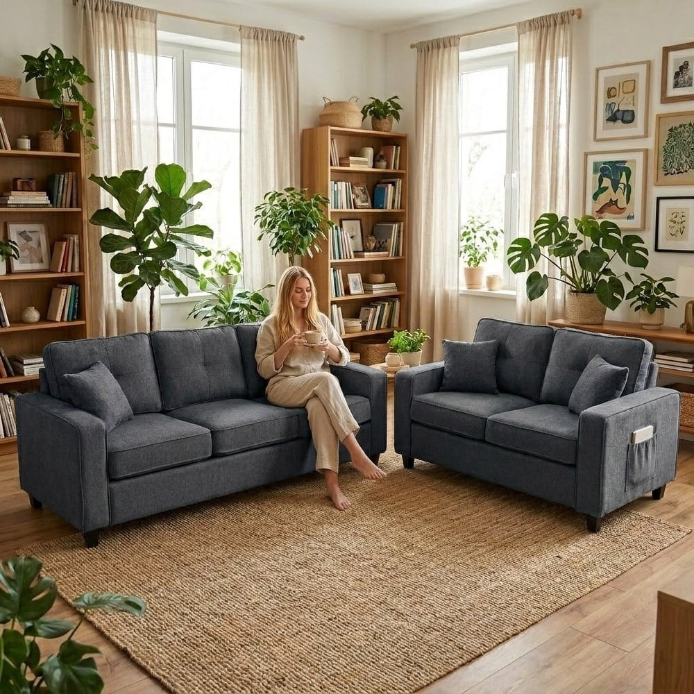 US Pride 2PC Living Room Set, 77.2 " W Sofa and 54.3" W Loveseat